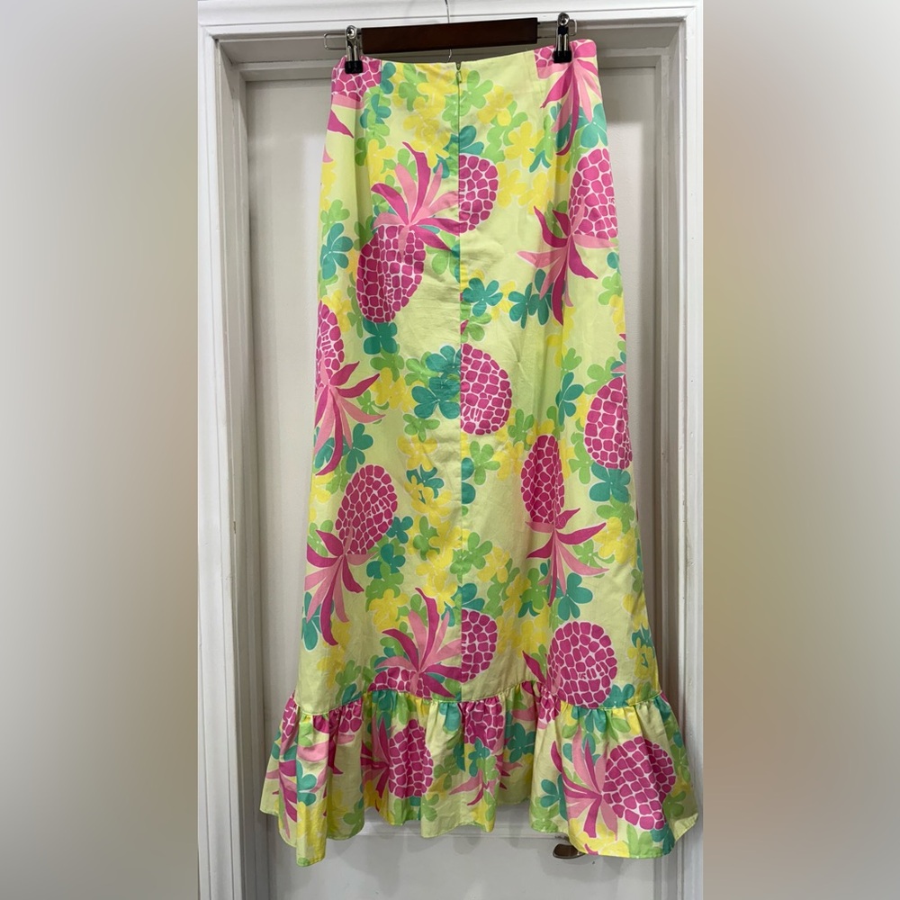 Lilly Pulitzer Vintage Pink Pineapple Floral Ruffled Maxi Skirt Size 12 - Picture 2 of 12